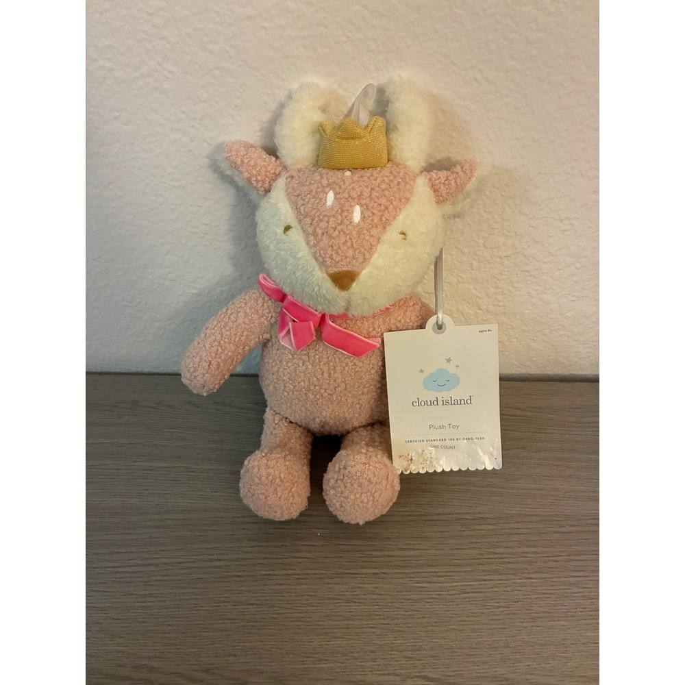 Cloud Island Pink Sherpa Deer Plush Toy with Gold Crown and Pink Bow NWT